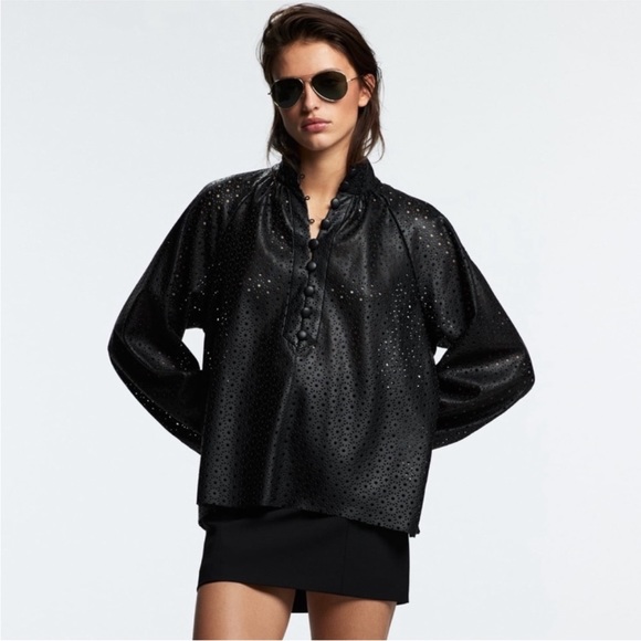 Zara Faux Leather Perforated Top - Picture 1 of 9